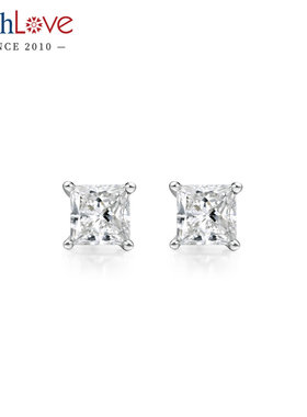 WithLove 白18K金公主方钻石耳钉单钻中性轻奢时尚真钻耳饰男女