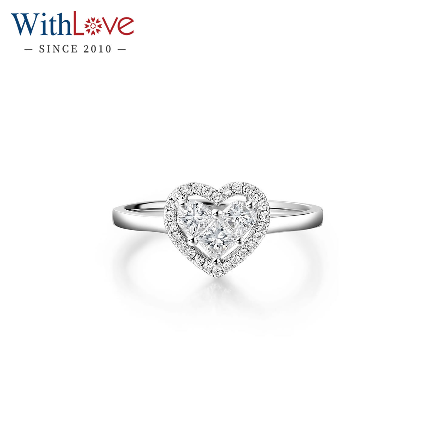 WithLove 18K金群镶心形钻石戒指铂金钻戒结婚真钻正品送女友定制