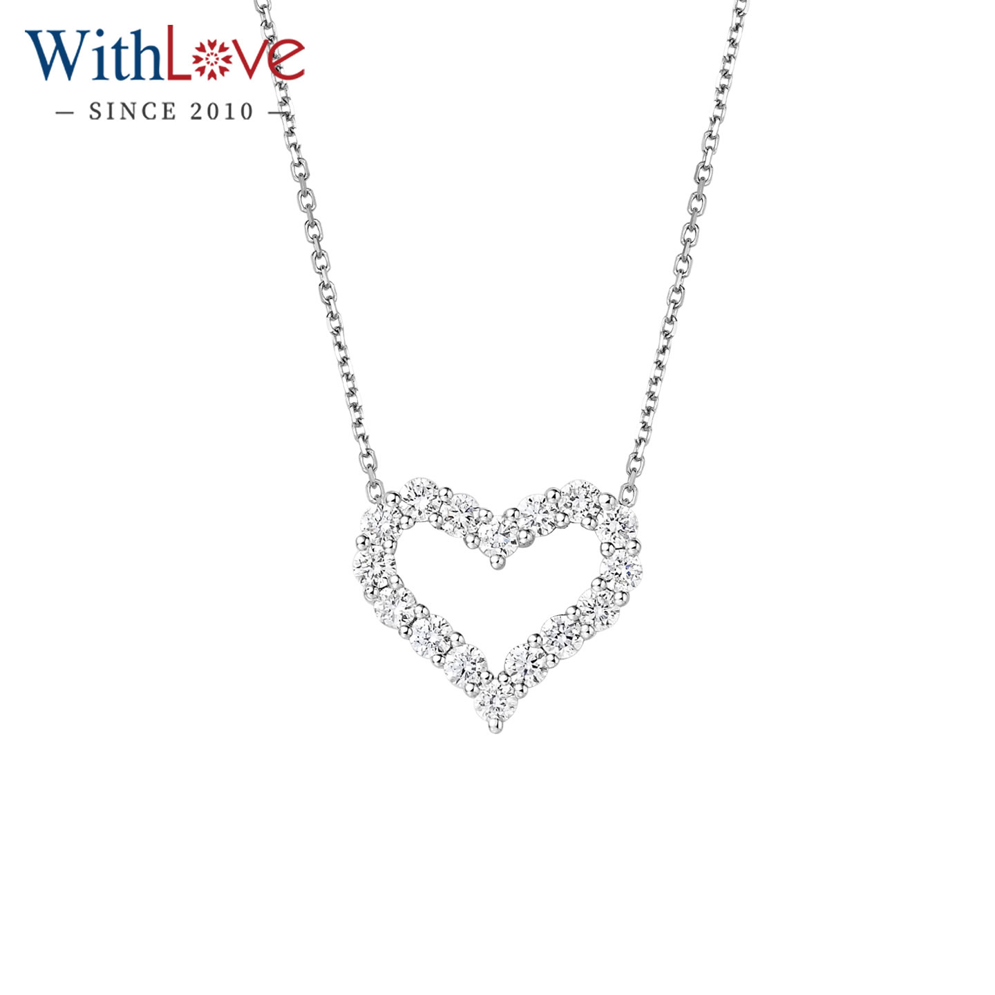 WithLove 浪漫心形钻石吊坠女白18K金轻奢锁骨项链真钻显大送女友