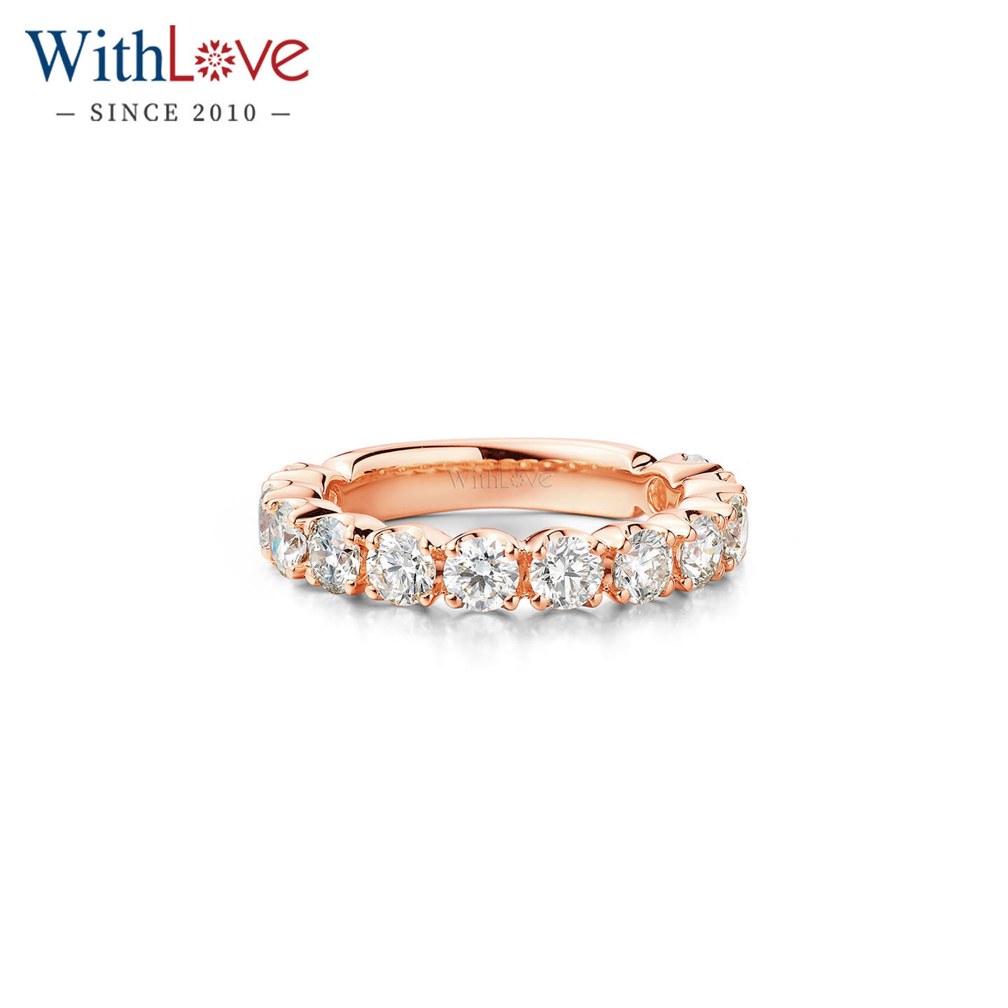 WithLove 玫瑰18K金2克拉排镶钻戒 豪华钻石排钻戒指女戒定制