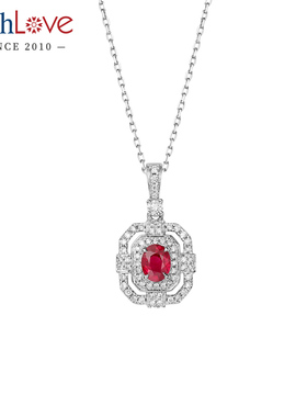 WithLove Pt950铂金椭圆形有烧红宝石豪华群镶钻石复古吊坠女