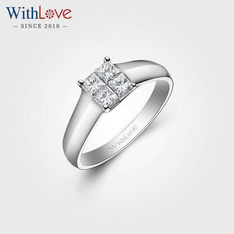 WithLove  18K金40分宽版戒指公主方钻克拉效果群镶钻石钻戒定制