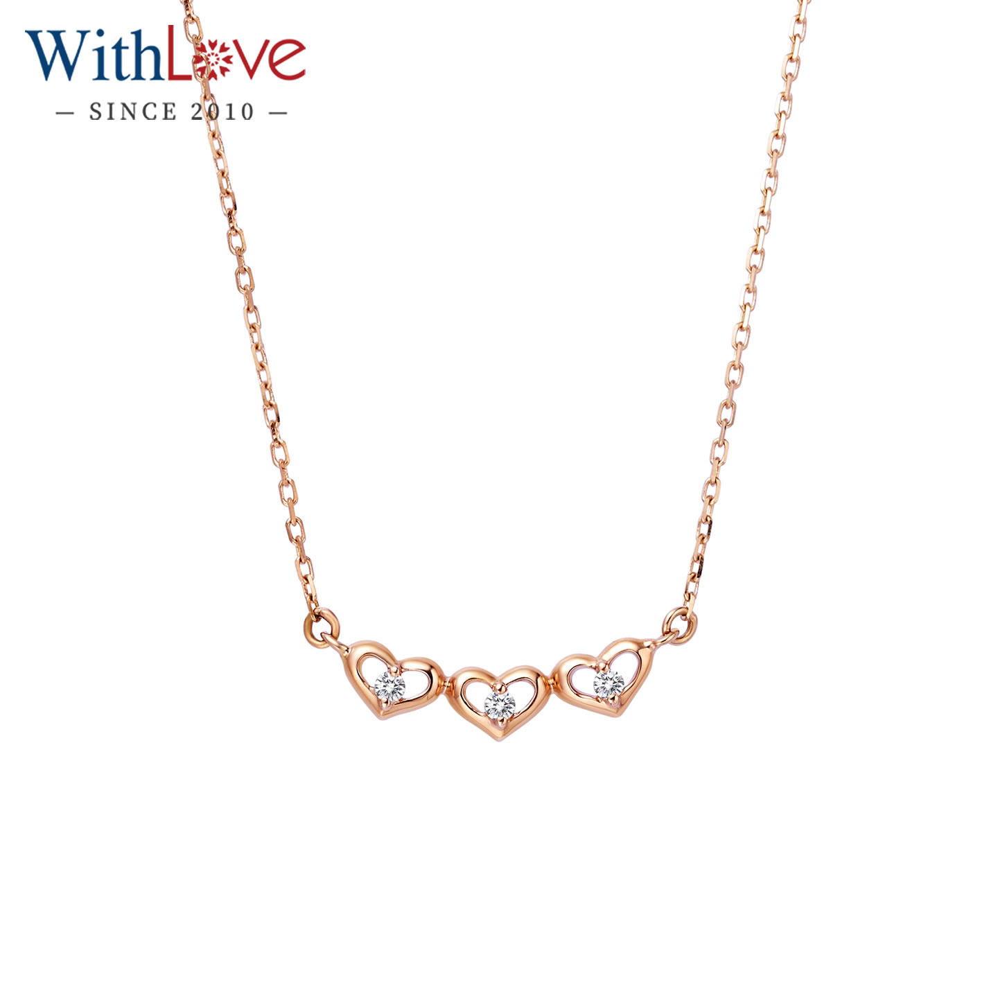 WithLove唯爱品越 玫瑰18K金钻石套链 心形锁骨吊坠项链送女友