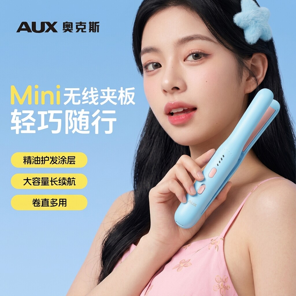 奥克斯无线直板夹小型迷你便携直发夹板蓬松电夹板宿舍用卷发棒
