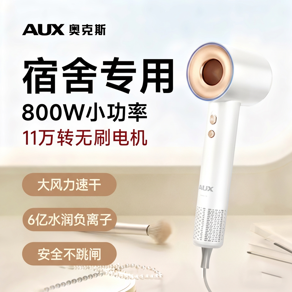 奥克斯吹风机宿舍用学生负离子护发静音速干宿舍吹风机800W小功率