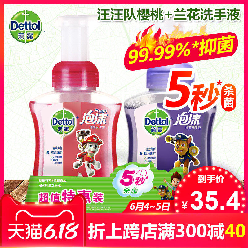 滴露泡沫洗手液泡沫型包邮家用杀菌儿童汪汪队抑菌按压250ml*2瓶