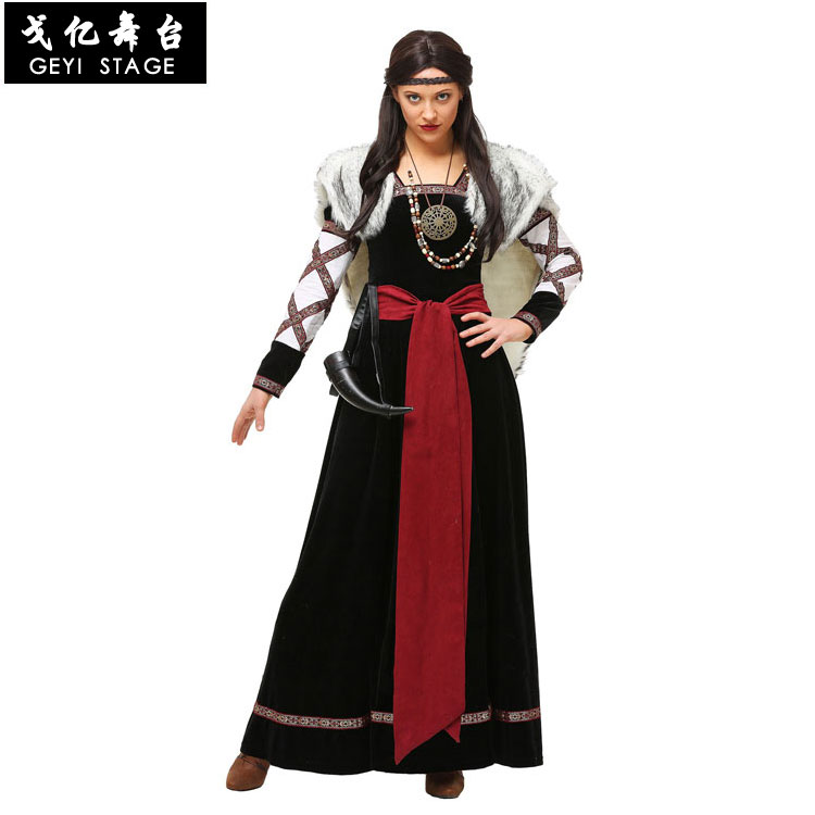 Cosplay电影人物北欧女海盗复活节文艺复兴表演服装女款维京长裙