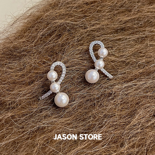 JASON/S925银针银色爆闪珍珠耳钉女独特漂亮轻奢高级感气质耳饰品