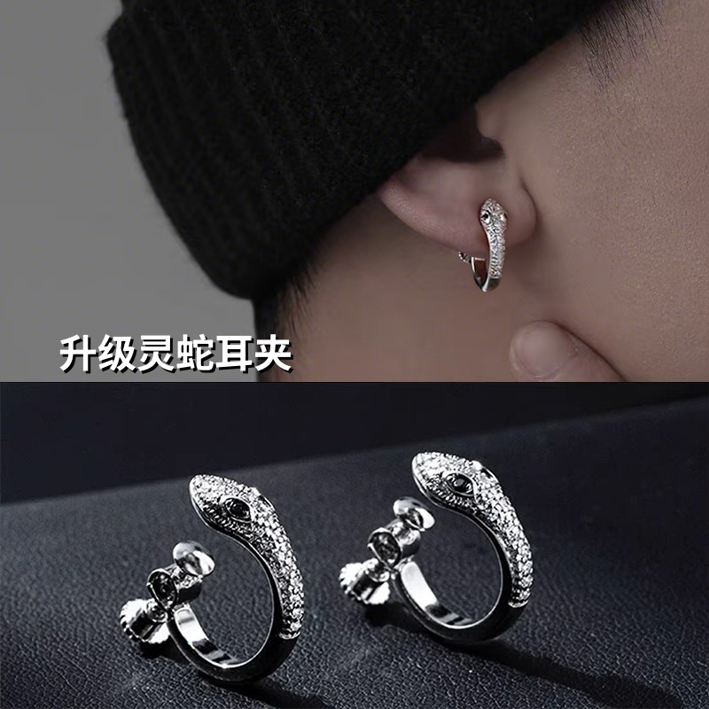 无耳洞黑色满钻蛇形螺丝款轻奢高级ins风耳环耳夹痞帅高级感耳饰