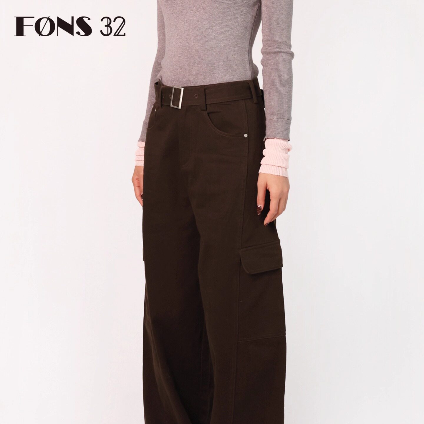 FONS32 休闲咖色裤子女款弯刀裤2025新款流行爆款冬宽松阔腿裤