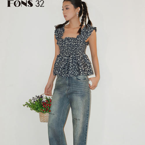 FONS32新款设计感上衣牛仔吊带