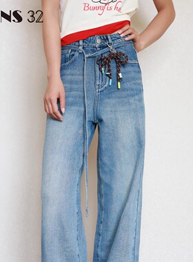 FONS32新款2025牛仔裤女士阔腿裤直筒美式宽松显瘦牛仔裤休闲长裤