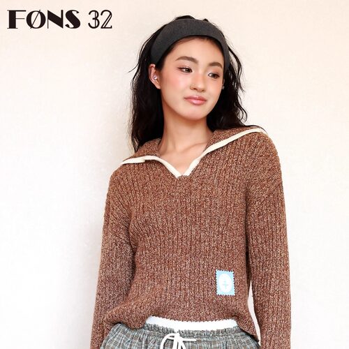 FONS32显瘦V领针织衫翻领