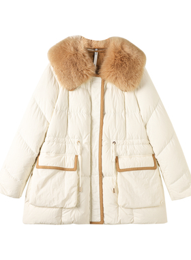 TX65768-1-时尚休闲狐狸毛领设计感羽绒外套