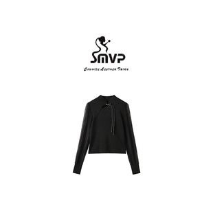 SMVP 蝴蝶结黑色绵羊毛拼接针织衫 定格 新中式 女7028 雅家