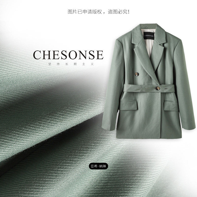 芝禾/CHESONSE【眉目成书】精仿羊毛纯色宽松系带短风衣外套女254