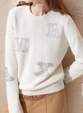 M家-重磅奢华璀璨奥地利彩钻烫针织衫圆领套头休闲打底毛衫53460