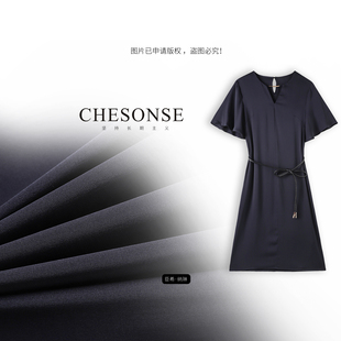 优雅桑蚕丝V领花瓣袖 芝禾 雅家 雾失舟 连衣裙女6042 CHESONSE