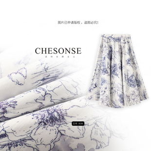 夏季 芝禾 朗家 CHESONSE 高腰显瘦纯棉印花半身裙5018 兰梦悠悠