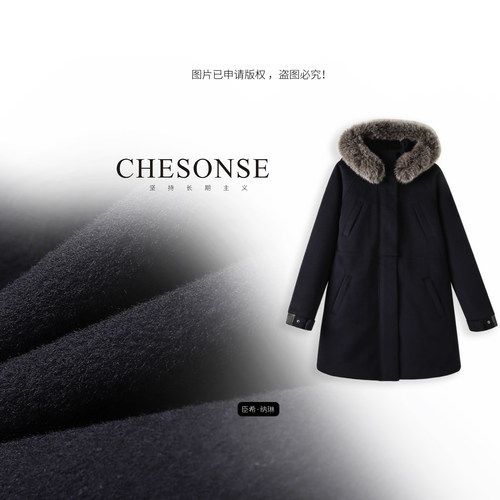 CHESONSE狐狸毛大毛领羊毛外套