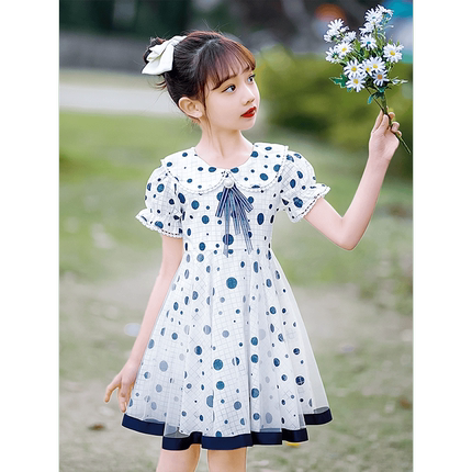 女童连衣裙夏季2025新款洋气网红裙子儿童韩版公主裙波点网纱裙