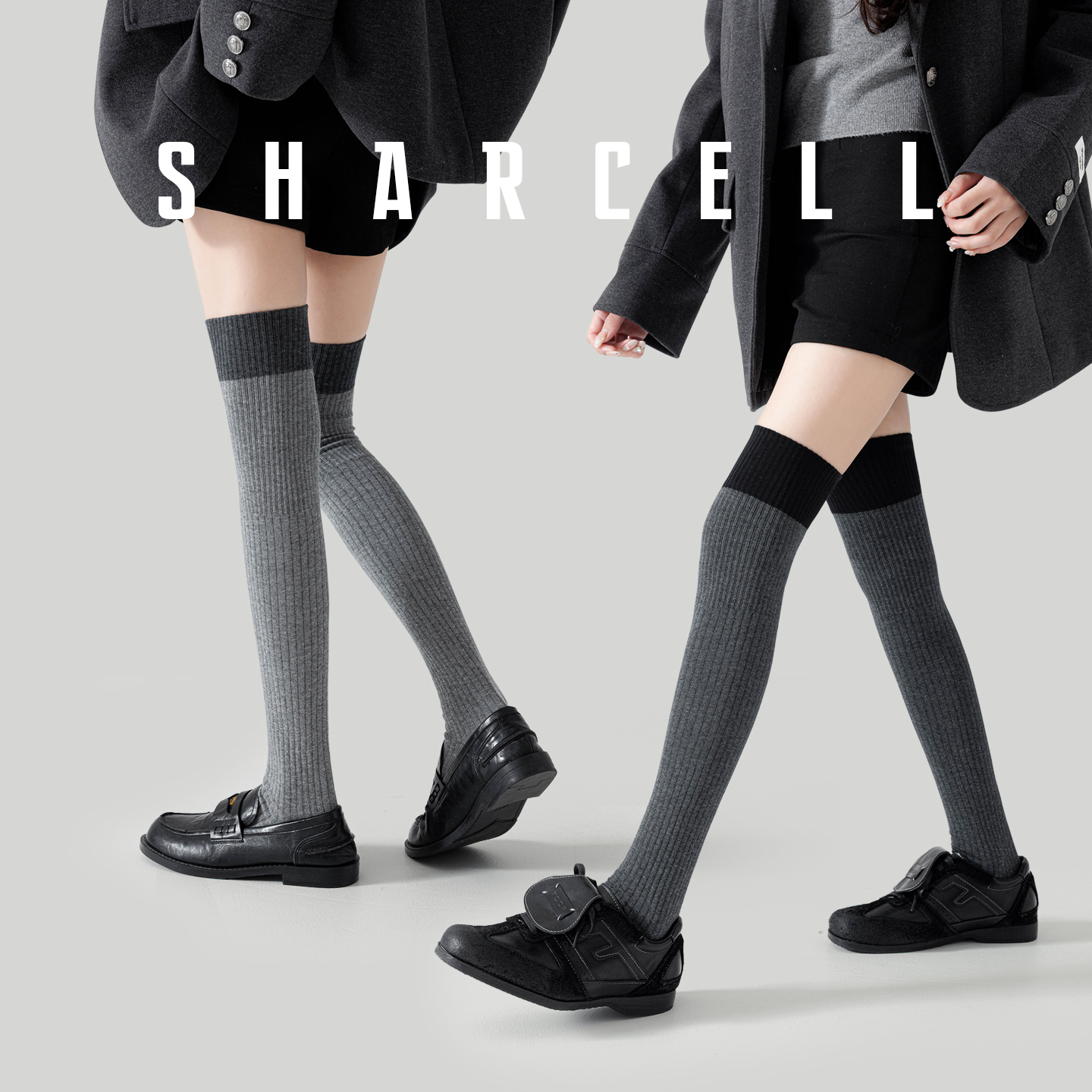 撞色过膝袜分段压力瘦腿不掉筒