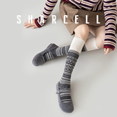 小腿袜女秋冬复古灰色长筒袜费尔岛民族风半截及膝长袜2025新款 潮