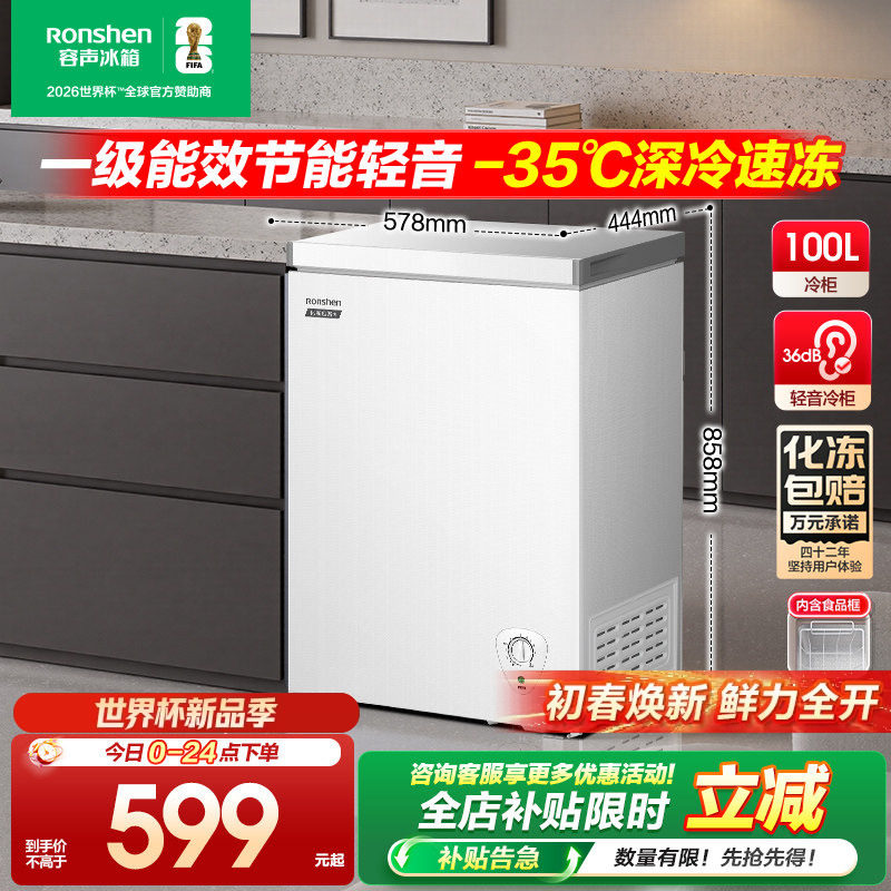 容声100升小冰柜冷冻冷藏家用冷柜小型商用卧式一级能效