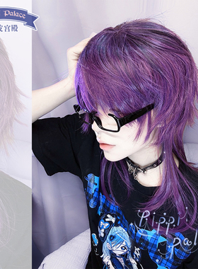 皮皮家禁忌偶像拖尾紫色渐变头顶仿头皮男款y2k王子系Lolita假发
