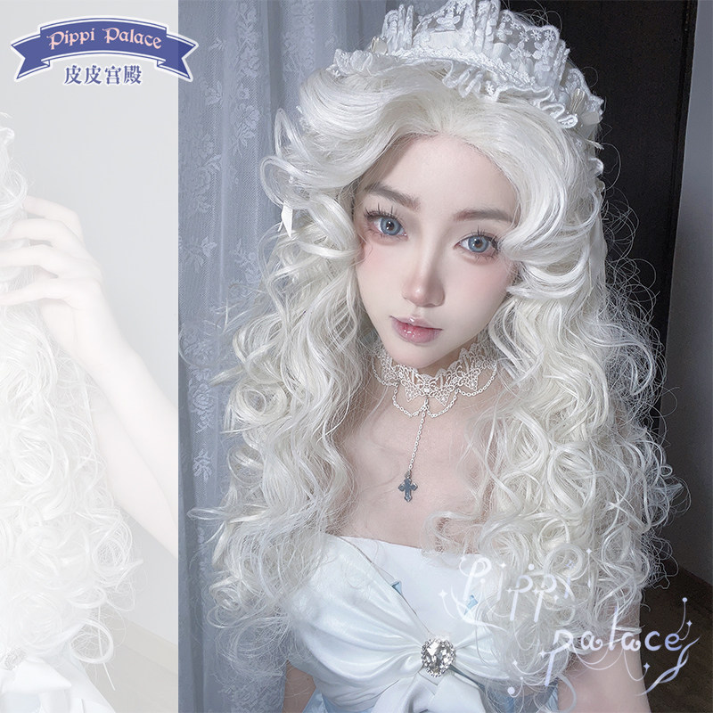 皮皮家潘多.拉女巫泡面白色羊毛卷日常少女网红卷刘海Lolita假发