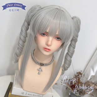 皮皮家银灵银灰双马尾长鬓角Lolita虎口夹蜗居卷多用少女姬发假发