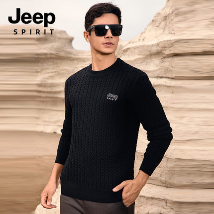 JEEP SPIRIT 毛衣男24秋冬季新款加厚圆领内搭男士针织打底衫