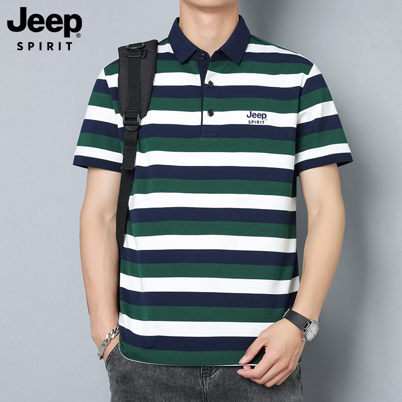 Jeep spirit短袖T恤男纯棉2025夏季新款条纹商务休闲爸爸polo衫,男装,Polo衫,淘宝优惠券,粉丝福利购,淘宝优惠卷