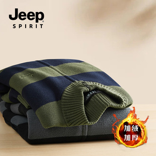 spirit 针织衫 Jeep 纯棉男士 保暖打底宽松条纹毛衣 秋冬新款 时尚