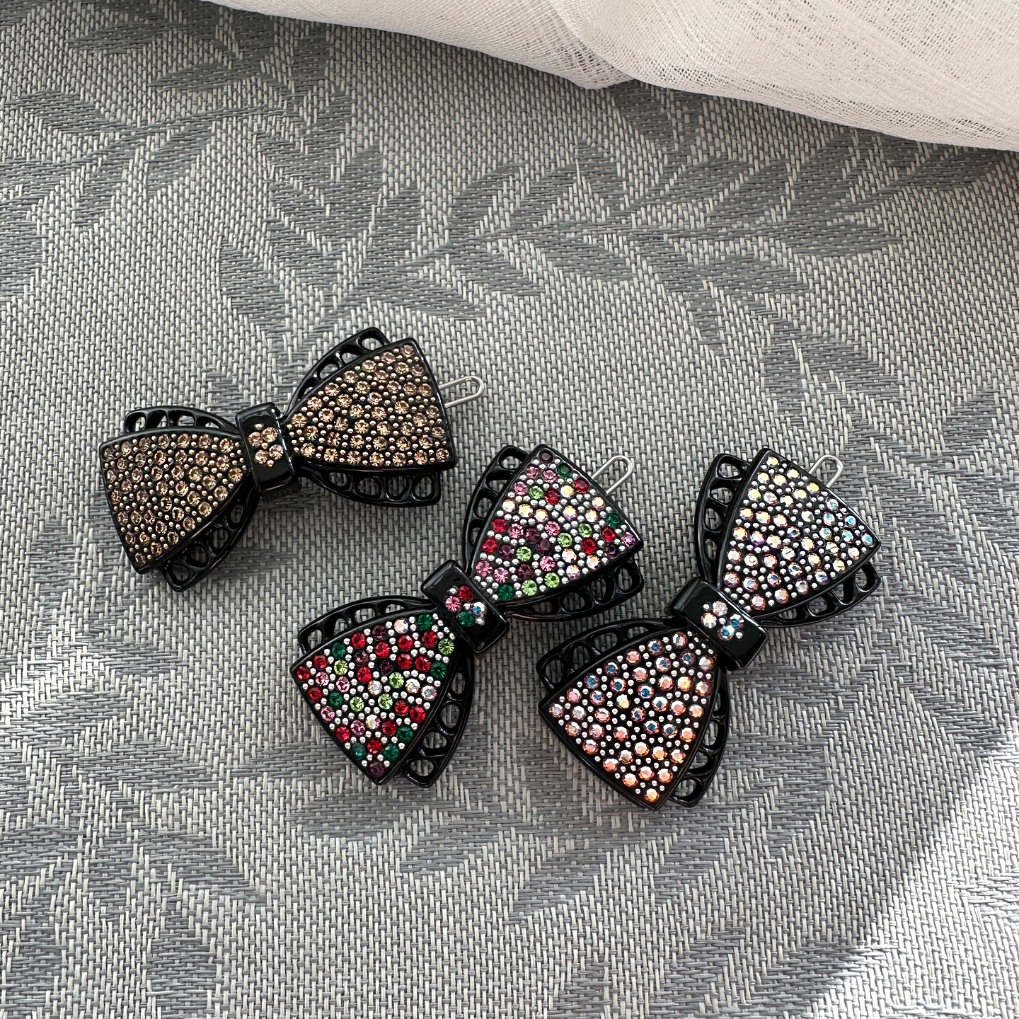 韩国AZNAVOUR/GRAIN de BEAUTE百搭气质满钻蝴蝶结发夹边夹刘海夹