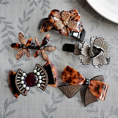 韩国进口AZNAVOUR/GRAIN de BEAUTE花朵蝴蝶结弹簧夹马尾发夹顶夹