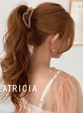 韩国进口 简约金色链条爱心香蕉夹 竖夹扭夹 马尾夹 盘发抓夹发抓