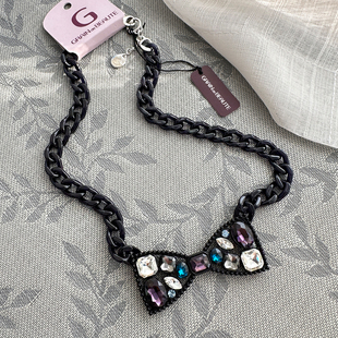 韩国AZNAVOUR/GRAIN de BEAUTE 百搭蝴蝶结项链毛衣链女