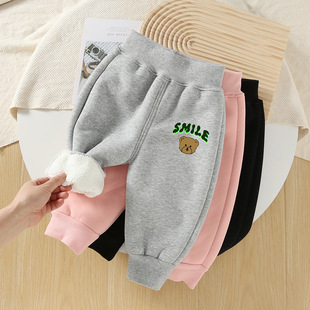 女童裤子加绒加厚秋冬装一体绒卫裤运动裤冬天宽松羊羔毛棉裤外穿