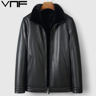 海宁山羊皮真皮皮衣男貂内胆皮毛一体短款水貂翻领皮夹克貂皮大衣
