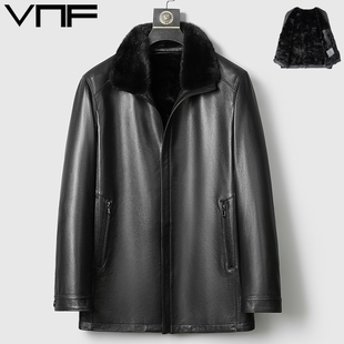 海宁真皮皮衣男山羊皮水貂内胆皮毛一体中老年貂皮加绒爸爸外套冬