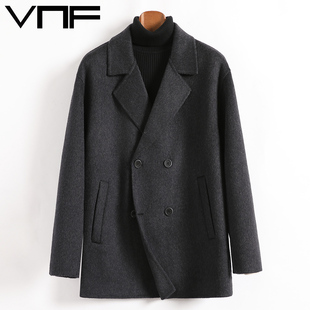 高端全羊毛双面呢西装男秋冬百搭休闲双排扣青年毛呢夹克外套潮流