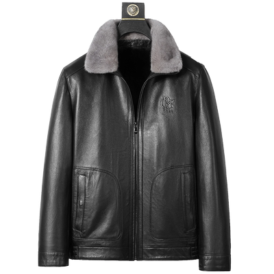 山羊皮水貂内胆真皮皮衣夹克外套