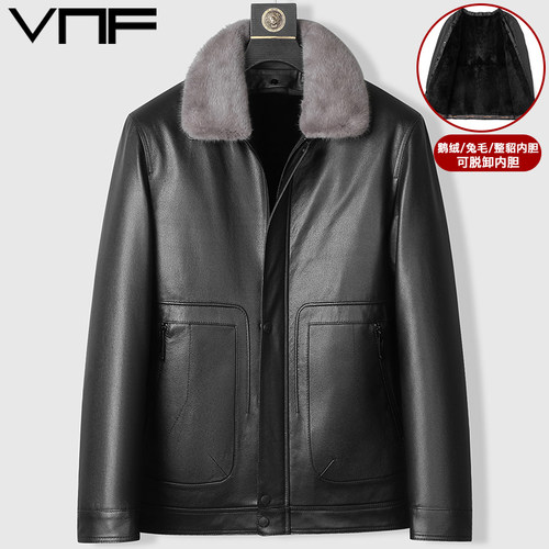 加厚内胆爸爸款真皮皮夹克外套冬