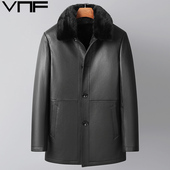 海宁真皮皮衣男中老年水貂内胆皮毛一体中长款 爸爸山羊皮夹克外套