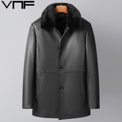 中老年水貂内胆翻领真皮皮衣加厚