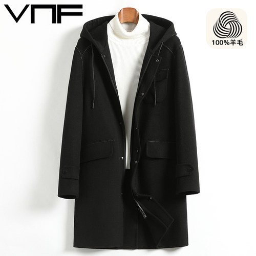 中长款纯羊毛冬连帽羊绒大衣外套