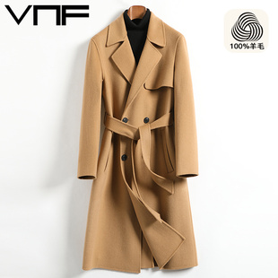 秋冬新款过膝双面呢大衣男中长款纯羊毛腰带双排扣羊绒风衣外套厚