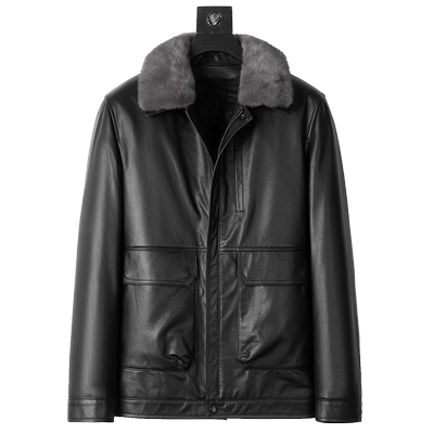 冬季加厚加绒爸爸真皮皮衣夹克