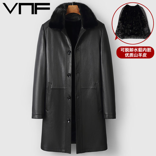 水貂内胆长款加厚爸爸款真皮皮衣